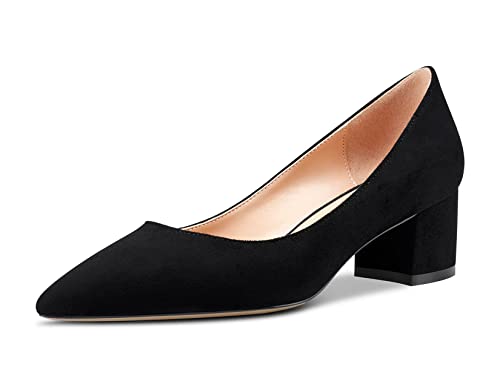 Aachcol Damen Pumps Chunky Blockabsatz Mittlerem Absatz Heel Geschlossene Spitze Zehenkappe Slip-on Schuhe Büroschuhe Klassisch 5 cm Schwarz Wildleder 35 EU von Aachcol