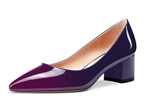 Aachcol Damen Pumps Chunky Blockabsatz Mittlerem Absatz Heel Geschlossene Spitze Zehenkappe Slip-on Schuhe Büroschuhe Klassisch 5 cm Violett Blau Lackleder 38 EU von Aachcol