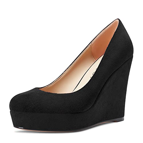 Aachcol Damen Pumps Plateau Plattform Keilabsatz Runde Zehenkappe Slip-on Chunky Blockabsatz Hoher High Absatz Heel Dress Schuhe Sandalen Wildleder Schwarz 10 cm 43 EU Aachcol Damen Pumps Plateau Plattform Keilabsatz Runde Zehenkappe Slip-on Chunky Blockabsatz Hoher High Absatz Heel Dress Schuhe Sandalen Wildleder Schwarz 10 cm 43 EU von Aachcol
