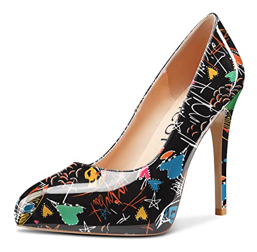 Aachcol Damen Pumps Plateau Plattform Stiletto Hoher High Absatz Heel Geschlossene Runde Zehenkappe Slip-on Dress Schuhe Hochzeit Büroschuhe Party Klassisch 12 cm Mehrfarbig E2 Lackleder 39 EU von Aachcol