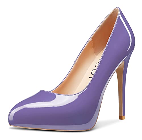 Aachcol Damen Pumps Plateau Plattform Stiletto Hoher High Absatz Heel Geschlossene Runde Zehenkappe Slip-on Dress Schuhe Hochzeit Büroschuhe Party Klassisch 12 cm Violett Lackleder 35 EU von Aachcol