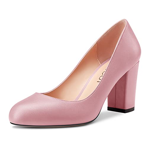 Aachcol Damen Pumps Runde Zehenkappe Slip-on Chunky Blockabsatz Mittlerem Hoher High Absatz Heel Dress Schuhe Pumps Matt Büroschuhe Rosa 8 cm 41 EU von Aachcol