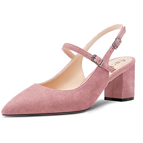 Aachcol Damen Pumps Spitze Zehenkappe Knöchelriemen Mary Jane Slingback Chunky Blockabsatz Mittlerem Absatz Heel Dress Schuhe Wildleder Büroschuhe Hochzeit Einkaufen Rosa B 5 cm 38 EU von Aachcol