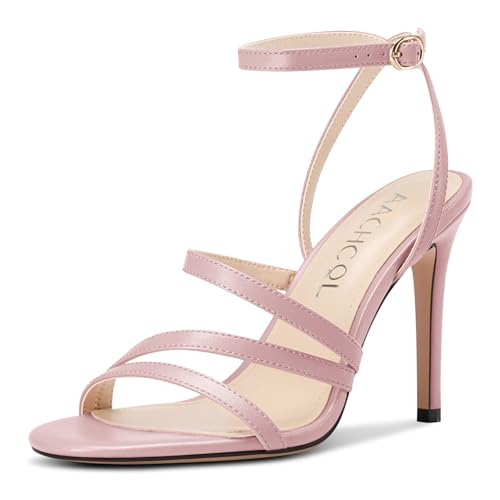 Aachcol Damen Runde Open Zehenkappe Hoher High Absatz Heel Sandalen Knöchelriemen Stiletto Slingback Party Dress Schuhe 10 CM Heels Blasses Rosa 41 EU von Aachcol