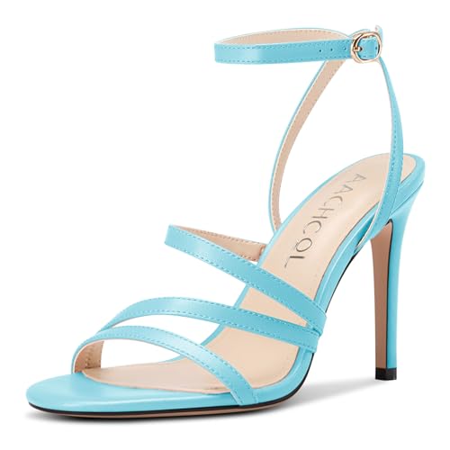 Aachcol Damen Runde Open Zehenkappe Hoher High Absatz Heel Sandalen Knöchelriemen Stiletto Slingback Party Dress Schuhe 10 CM Heels Blau 36 EU von Aachcol