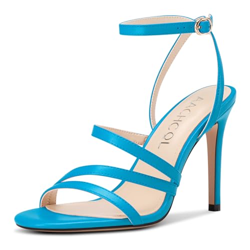 Aachcol Damen Runde Open Zehenkappe Hoher High Absatz Heel Sandalen Knöchelriemen Stiletto Slingback Party Dress Schuhe 10 CM Heels Cyanblau 36 EU von Aachcol