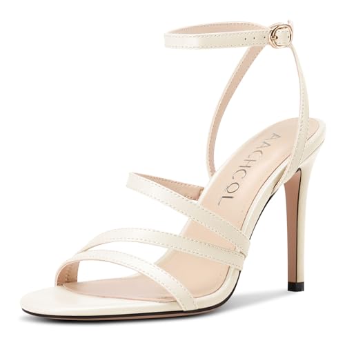 Aachcol Damen Runde Open Zehenkappe Hoher High Absatz Heel Sandalen Knöchelriemen Stiletto Slingback Party Dress Schuhe 10 CM Heels Hautfarben 43 EU von Aachcol