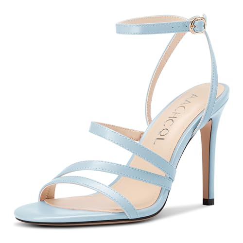 Aachcol Damen Runde Open Zehenkappe Hoher High Absatz Heel Sandalen Knöchelriemen Stiletto Slingback Party Dress Schuhe 10 CM Heels Hellblau 39 EU von Aachcol