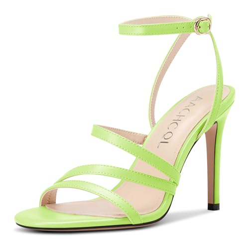 Aachcol Damen Runde Open Zehenkappe Hoher High Absatz Heel Sandalen Knöchelriemen Stiletto Slingback Party Dress Schuhe 10 CM Heels Hellgrün 37 EU von Aachcol