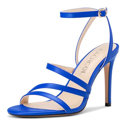 Aachcol Damen Runde Open Zehenkappe Hoher High Absatz Heel Sandalen Knöchelriemen Stiletto Slingback Party Dress Schuhe 10 CM Heels Königsblau 42 EU von Aachcol