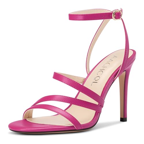 Aachcol Damen Runde Open Zehenkappe Hoher High Absatz Heel Sandalen Knöchelriemen Stiletto Slingback Party Dress Schuhe 10 CM Heels Magenta 40 EU von Aachcol
