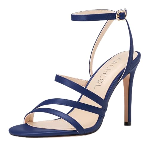 Aachcol Damen Runde Open Zehenkappe Hoher High Absatz Heel Sandalen Knöchelriemen Stiletto Slingback Party Dress Schuhe 10 CM Heels Marineblau 39 EU von Aachcol