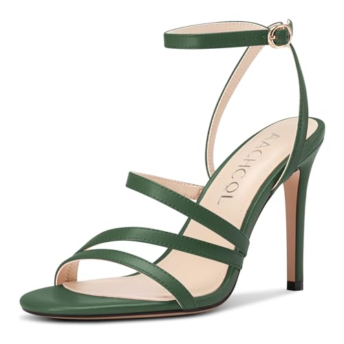 Aachcol Damen Runde Open Zehenkappe Hoher High Absatz Heel Sandalen Knöchelriemen Stiletto Slingback Party Dress Schuhe 10 CM Heels Olivgrün 43 EU von Aachcol