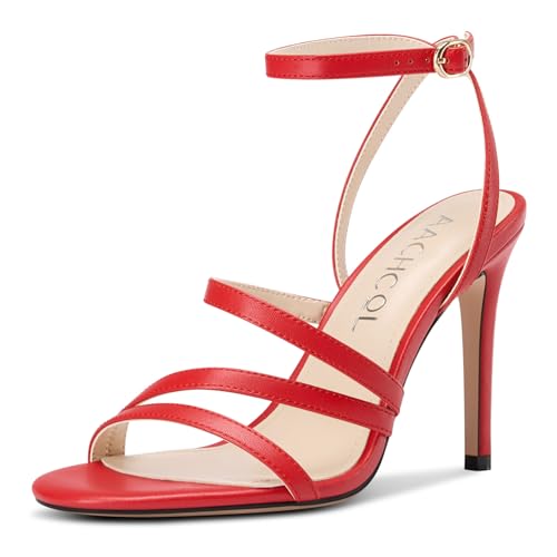 Aachcol Damen Runde Open Zehenkappe Hoher High Absatz Heel Sandalen Knöchelriemen Stiletto Slingback Party Dress Schuhe 10 CM Heels Rot 39 EU von Aachcol