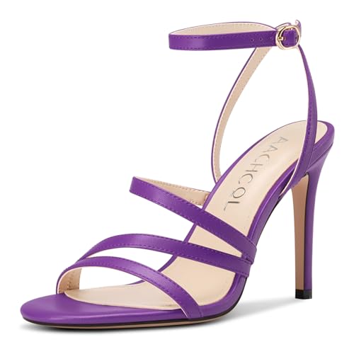 Aachcol Damen Runde Open Zehenkappe Hoher High Absatz Heel Sandalen Knöchelriemen Stiletto Slingback Party Dress Schuhe 10 CM Heels Violett 36 EU von Aachcol