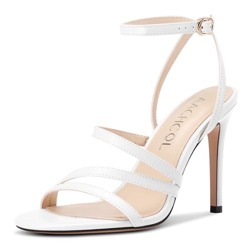 Aachcol Damen Runde Open Zehenkappe Hoher High Absatz Heel Sandalen Knöchelriemen Stiletto Slingback Party Dress Schuhe 10 CM Heels Weiß 42 EU von Aachcol