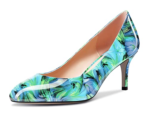 Aachcol Damen Runde Zehenkappe Pumps Stiletto Mittlerem Absatz Heel Slip-on Dress Schuhe Büroschuhe Grün Mehrfarbig b 6.5 cm 39 EU von Aachcol