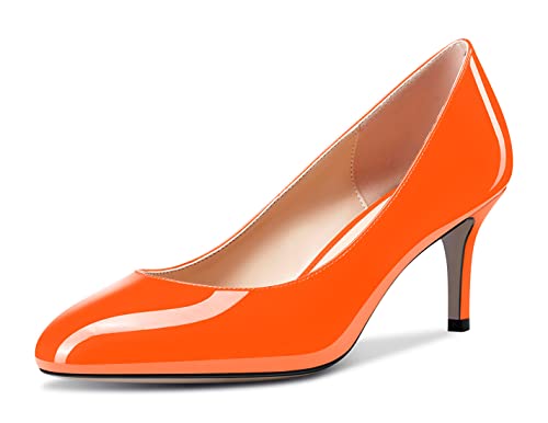 Aachcol Damen Runde Zehenkappe Pumps Stiletto Mittlerem Absatz Heel Slip-on Dress Schuhe Büroschuhe Orange Lackleder 6.5 cm 39 EU von Aachcol