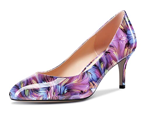 Aachcol Damen Runde Zehenkappe Pumps Stiletto Mittlerem Absatz Heel Slip-on Dress Schuhe Büroschuhe Violett Mehrfarbig 6.5 cm 36 EU von Aachcol