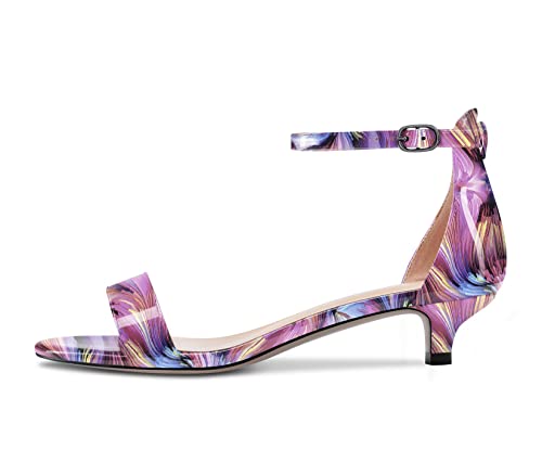 Aachcol Damen Sandalen Peep Open Zehenkappe Kitten Niedrige Absatz Heel Knöchelriemen Dress Schuhe Violett Mehrfarbig 3.5 CM 41 EU von Aachcol