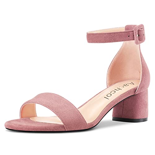 Aachcol Damen Sandalen Runde Peep Open Zehenkappe Knöchelriemen Chunky Blockabsatz Mittlerem Niedrige Absatz Heel Dress Schuhe Wildleder Hochzeit Einkaufen Rosa B 5 CM 40 EU von Aachcol