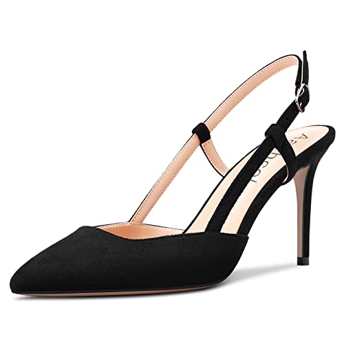 Aachcol Damen Sandalen Spitze Zehenkappe Knöchelriemen Slingback Stiletto Hoher High Absatz Heel Dress Schuhe Pumps Hochzeit Wildleder Schwarz 8.5 CM 37 EU von Aachcol