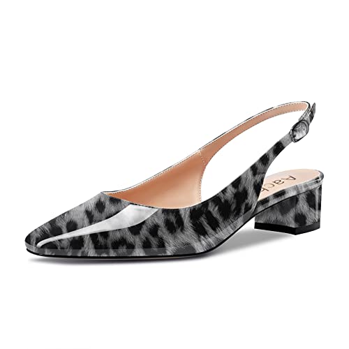 Aachcol Damen Slingback Chunky Blockabsatz Niedrige Absatz Heel Pumps Eckige Zehenkappe Knöchelriemen Sandalen Dress Schuhe Party Büroschuhe Hochzeit Grau Leopard 3.5 cm 44 EU von Aachcol