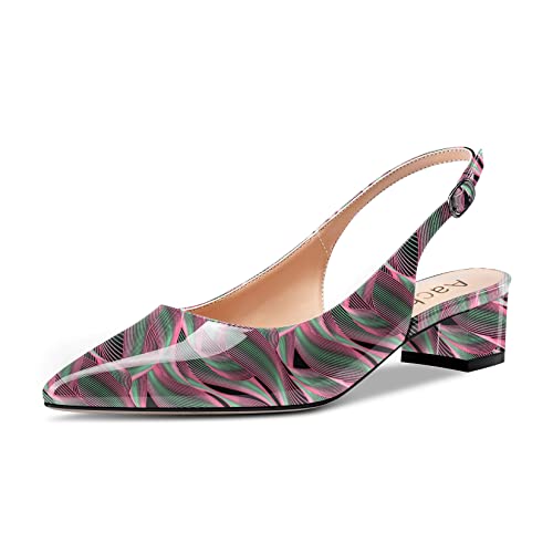 Aachcol Damen Slingback Chunky Blockabsatz Niedrige Absatz Heel Pumps Spitze Zehenkappe Knöchelriemen Sandalen Dress Schuhe Party Büroschuhe Hochzeit Grau Mehrfarbig 3.5 cm 41 EU von Aachcol