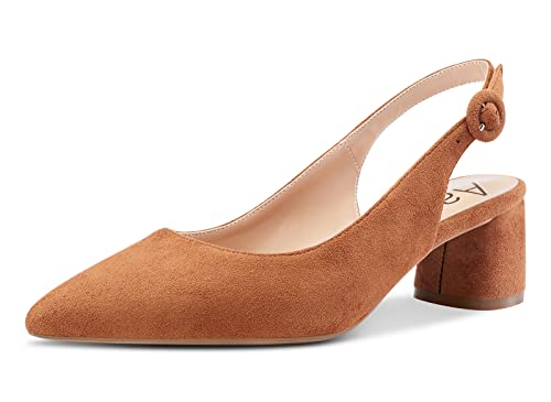 Aachcol Damen Slingback Pumps Chunky Blockabsatz Mittlerem Niedrige Absatz Heel Spitze Zehenkappe Knöchelriemen Hochzeit Büroschuhe Party Dress Schuhe Cute 5 cm Braun 2 Wildleder 38 EU von Aachcol
