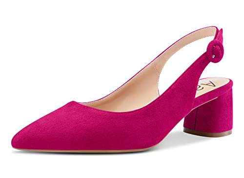 Aachcol Damen Slingback Pumps Chunky Blockabsatz Mittlerem Niedrige Absatz Heel Spitze Zehenkappe Knöchelriemen Hochzeit Büroschuhe Party Dress Schuhe Cute 5 cm Magenta Rot Wildleder 39 EU von Aachcol