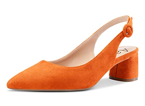 Aachcol Damen Slingback Pumps Chunky Blockabsatz Mittlerem Niedrige Absatz Heel Spitze Zehenkappe Knöchelriemen Hochzeit Büroschuhe Party Dress Schuhe Cute 5 cm Orange Wildleder 37 EU von Aachcol