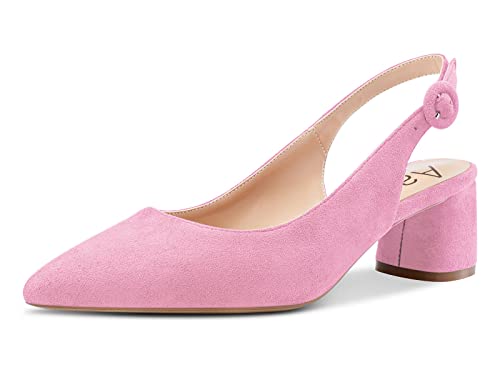 Aachcol Damen Slingback Pumps Chunky Blockabsatz Mittlerem Niedrige Absatz Heel Spitze Zehenkappe Knöchelriemen Hochzeit Büroschuhe Party Dress Schuhe Cute 5 cm Rosa Wildleder 39 EU von Aachcol