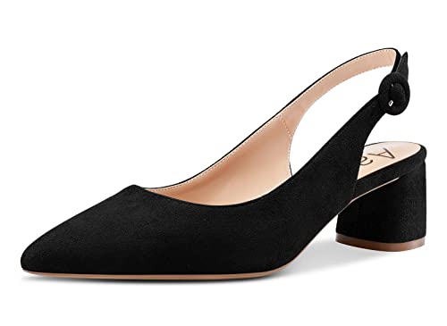 Aachcol Damen Slingback Pumps Chunky Blockabsatz Mittlerem Niedrige Absatz Heel Spitze Zehenkappe Knöchelriemen Hochzeit Büroschuhe Party Dress Schuhe Cute 5 cm Schwarz Wildleder 38 EU von Aachcol