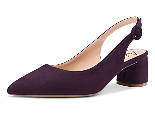 Aachcol Damen Slingback Pumps Chunky Blockabsatz Mittlerem Niedrige Absatz Heel Spitze Zehenkappe Knöchelriemen Hochzeit Büroschuhe Party Dress Schuhe Cute 5 cm Violett Wildleder 40 EU von Aachcol