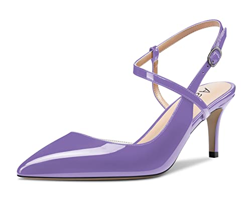 Aachcol Damen Slingback Pumps Knöchelriemen Schuhe Stiletto Mittlerem Absatz Heel Geschlossene Spitze Zehenkappe Schuhe 6.5 cm Violett Lackleder 44 EU von Aachcol