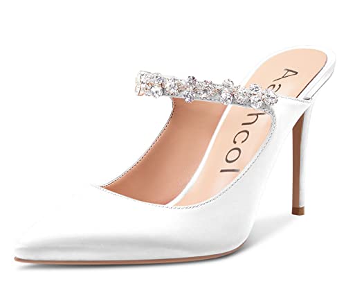 Aachcol Damen Slingback Pumps Stiletto Hoher High Absatz Heel Spitze Zehenkappe Slip-on Dress Schuhe Hochzeit 10 cm Weiß Satin 36 EU von Aachcol