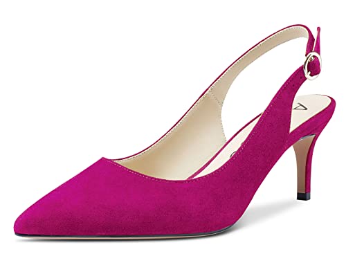 Aachcol Damen Slingback Pumps Stiletto Mittlerem Absatz Heel Spitze Zehenkappe Knöchelriemen Hochzeit Büroschuhe Party Dress Schuhe Sandalen 6 cm Magenta Rot Wildleder 35 EU von Aachcol