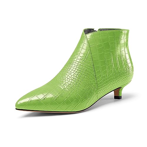 Aachcol Damen Spitze Zehenkappe Niedrige Kitten Absatz Heel Stiefeletten Reißverschluss Büroschuhe Dress Klassisch 3.5 CM Heels Apfelgrün 40 EU von Aachcol
