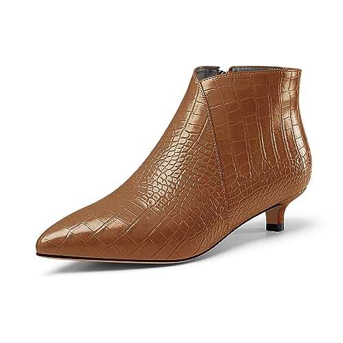 Aachcol Damen Spitze Zehenkappe Niedrige Kitten Absatz Heel Stiefeletten Reißverschluss Büroschuhe Dress Klassisch 3.5 CM Heels Braun 43 EU von Aachcol