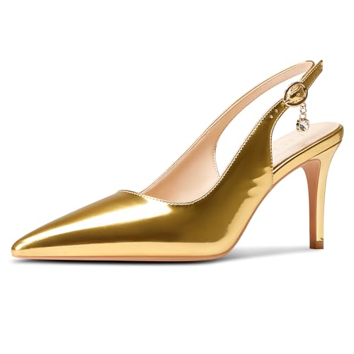 Aachcol Damen Spitze Zehenkappe Slingback Absatz Heel Slip-on Hoher High Absatz Heel Pumps Party Dress Schuhe 8 cm Heels Gold 39 EU Aachcol Damen Spitze Zehenkappe Slingback Absatz Heel Slip-on Hoher High Absatz Heel Pumps Party Dress Schuhe 8 cm Heels Gold 39 EU von Aachcol