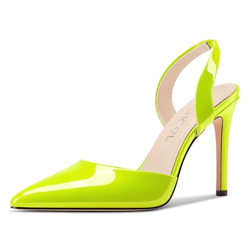 Aachcol Damen Spitze Zehenkappe Slingback Stiletto Hoher High Absatz Heel Pumps Slip-on Two-Piece Party Dress Schuhe 10 cm Heels Limonengrün 41 EU von Aachcol
