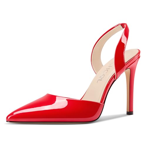 Aachcol Damen Spitze Zehenkappe Slingback Stiletto Hoher High Absatz Heel Pumps Slip-on Two-Piece Party Dress Schuhe 10 cm Heels Rot 39 EU von Aachcol