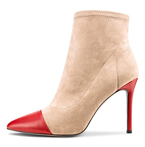 Aachcol Damen Stiefel Stiletto Hoher High Absatz Heel Spitze Zehenkappe Klassisch 10 CM Beige 2 Wildleder 40 EU von Aachcol