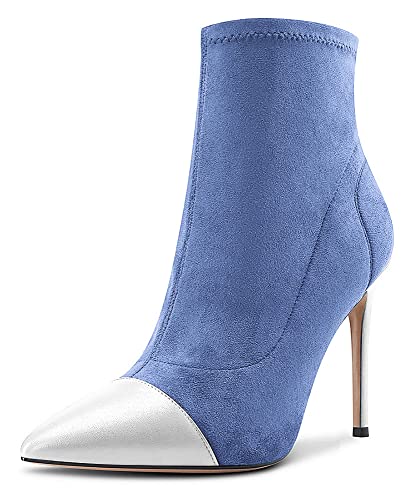 Aachcol Damen Stiefel Stiletto Hoher High Absatz Heel Spitze Zehenkappe Klassisch 10 CM Blau Wildleder 38 EU von Aachcol