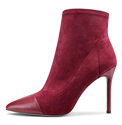 Aachcol Damen Stiefel Stiletto Hoher High Absatz Heel Spitze Zehenkappe Klassisch 10 CM Burgund Rot Wildleder 42 EU von Aachcol