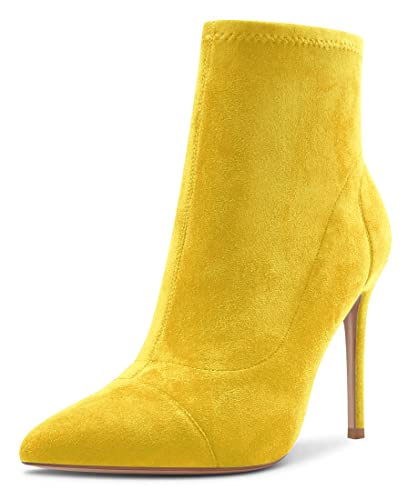 Aachcol Damen Stiefel Stiletto Hoher High Absatz Heel Spitze Zehenkappe Klassisch 10 CM Gelb Wildleder 35 EU von Aachcol