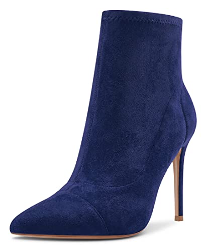 Aachcol Damen Stiefel Stiletto Hoher High Absatz Heel Spitze Zehenkappe Klassisch 10 CM Navy Blau Wildleder 40 EU von Aachcol