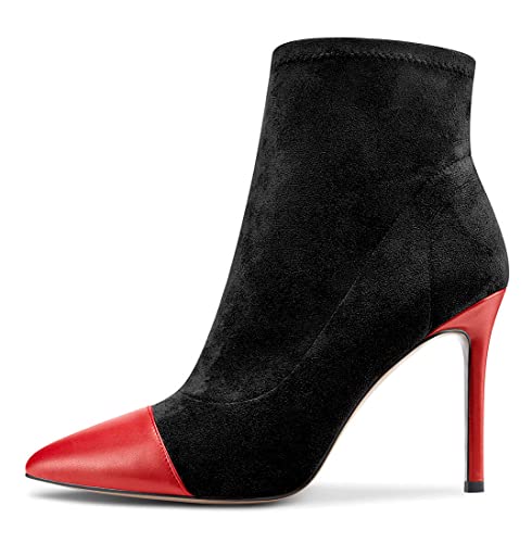 Aachcol Damen Stiefel Stiletto Hoher High Absatz Heel Spitze Zehenkappe Klassisch 10 CM Schwarz 2 Wildleder 42 EU von Aachcol