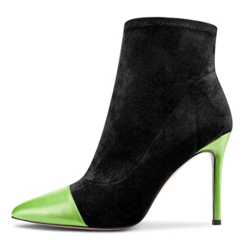 Aachcol Damen Stiefel Stiletto Hoher High Absatz Heel Spitze Zehenkappe Klassisch 10 CM Schwarz 3 Wildleder 38 EU von Aachcol