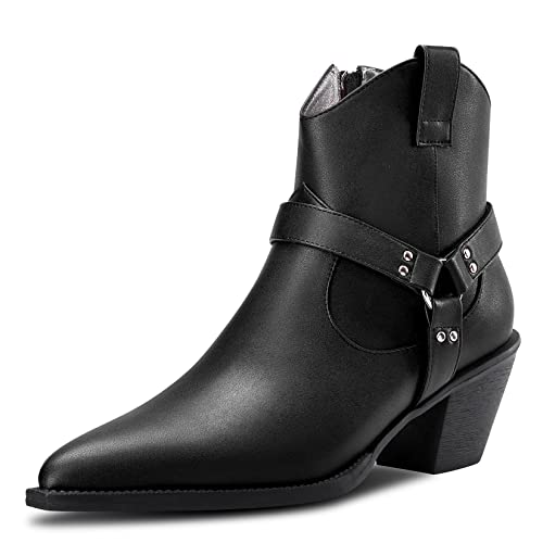 Aachcol Damen Stiefeletten Eckige Zehenkappe Niedrige Kitten Chunky Blockabsatz Absatz Heel Western Cowboy Matt Reißverschluss Dress Schuhe Schwarz 6.5 CM 40 EU von Aachcol